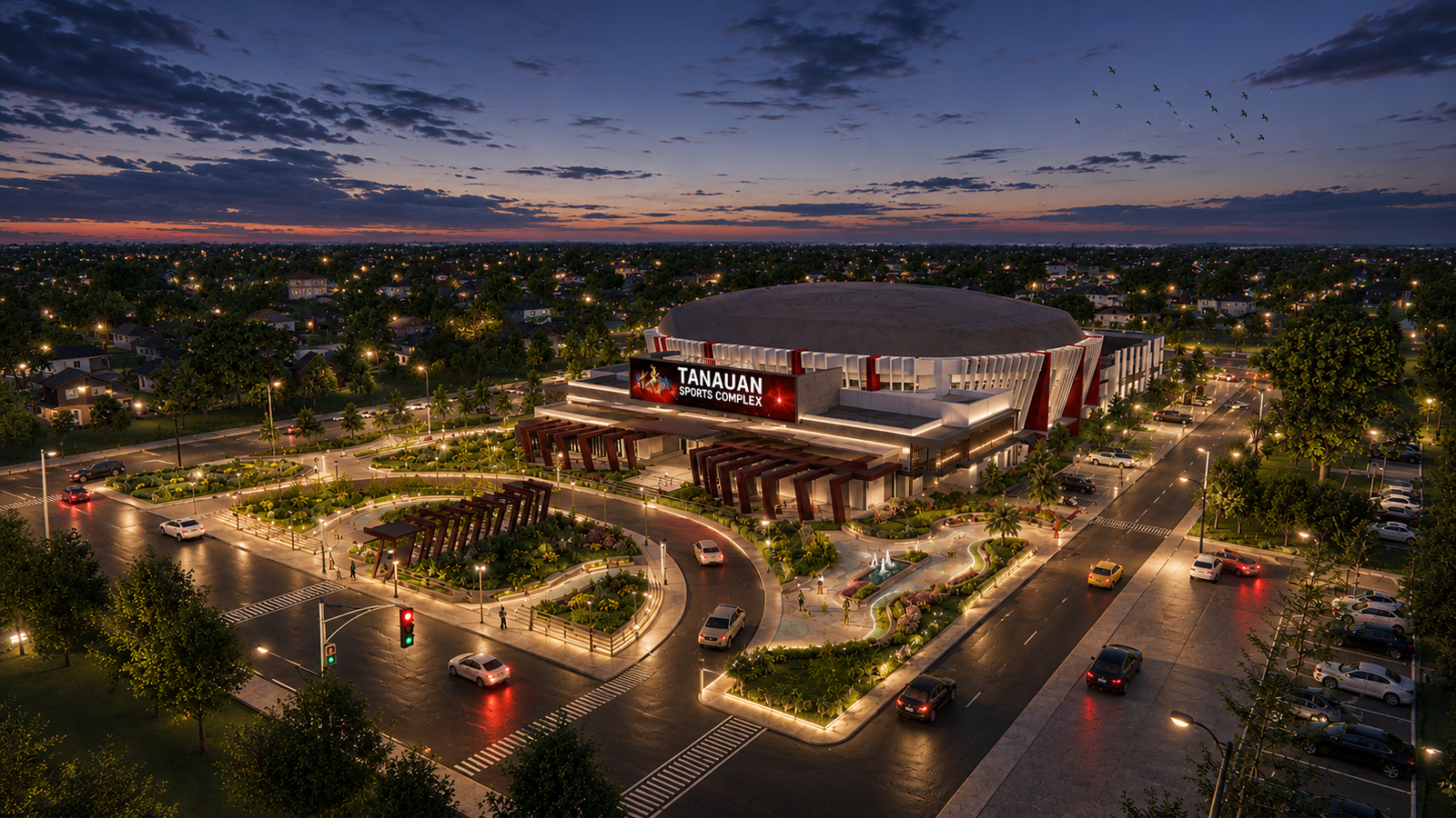 Tanauan Sports Complex — Aerial Perspective Render